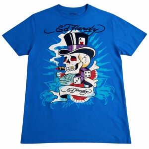 Ed Hardy Vibrant Blue Skull Sparkling Rhinestone Skull top hat size Large